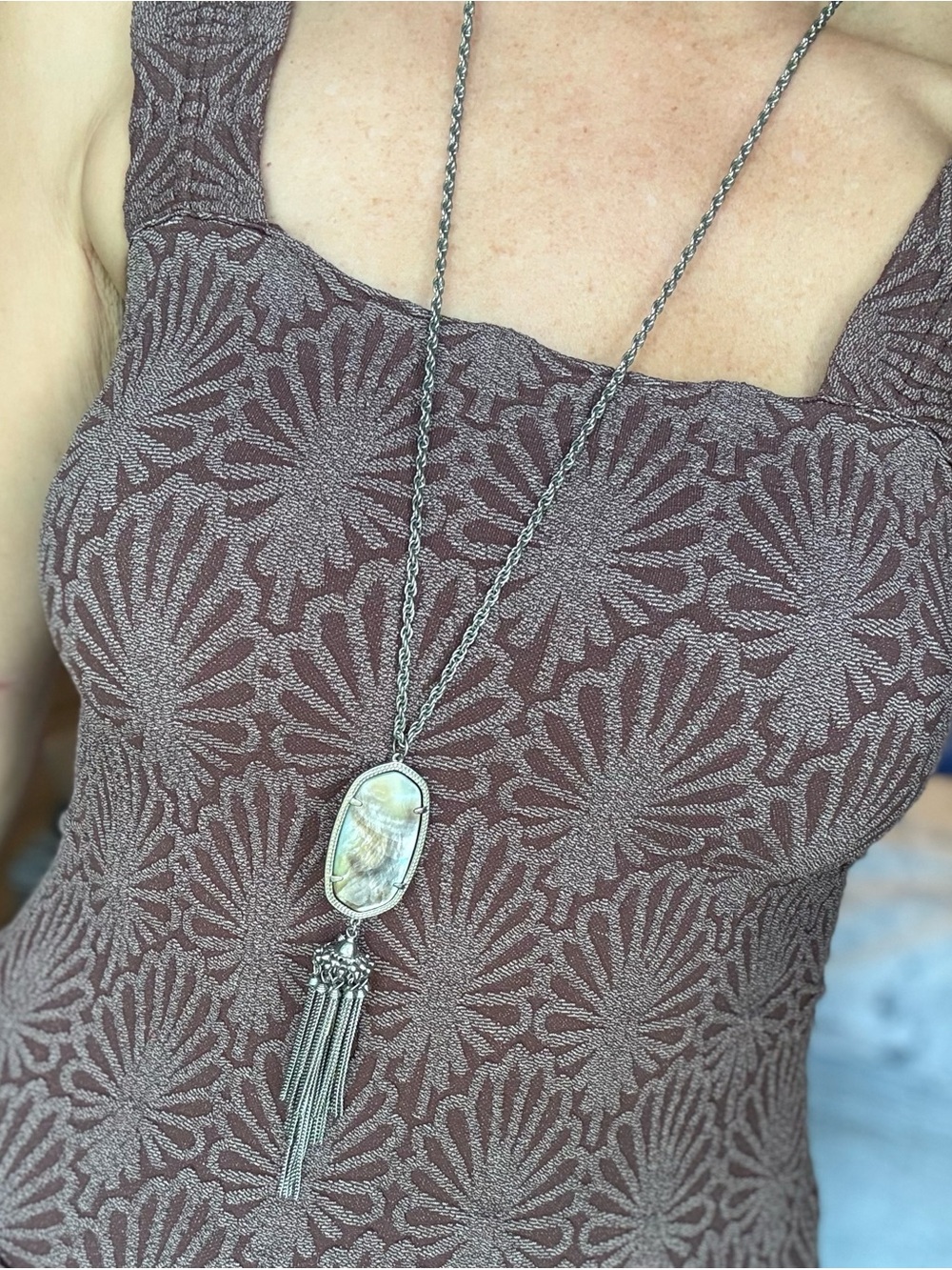 Kendra Scott Silver Necklace with Iridescent Pendant